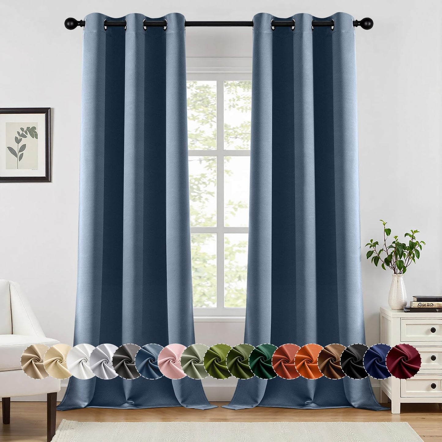 MIULEE Stone Blue Blackout Curtains for Bedroom Living Room 96 Inches Long 2 Panels, Thermal Insulated Room Darkening Drapes Solid Grommet Top Noise Reducing Light Blue Window Treatments 40x96 Inch