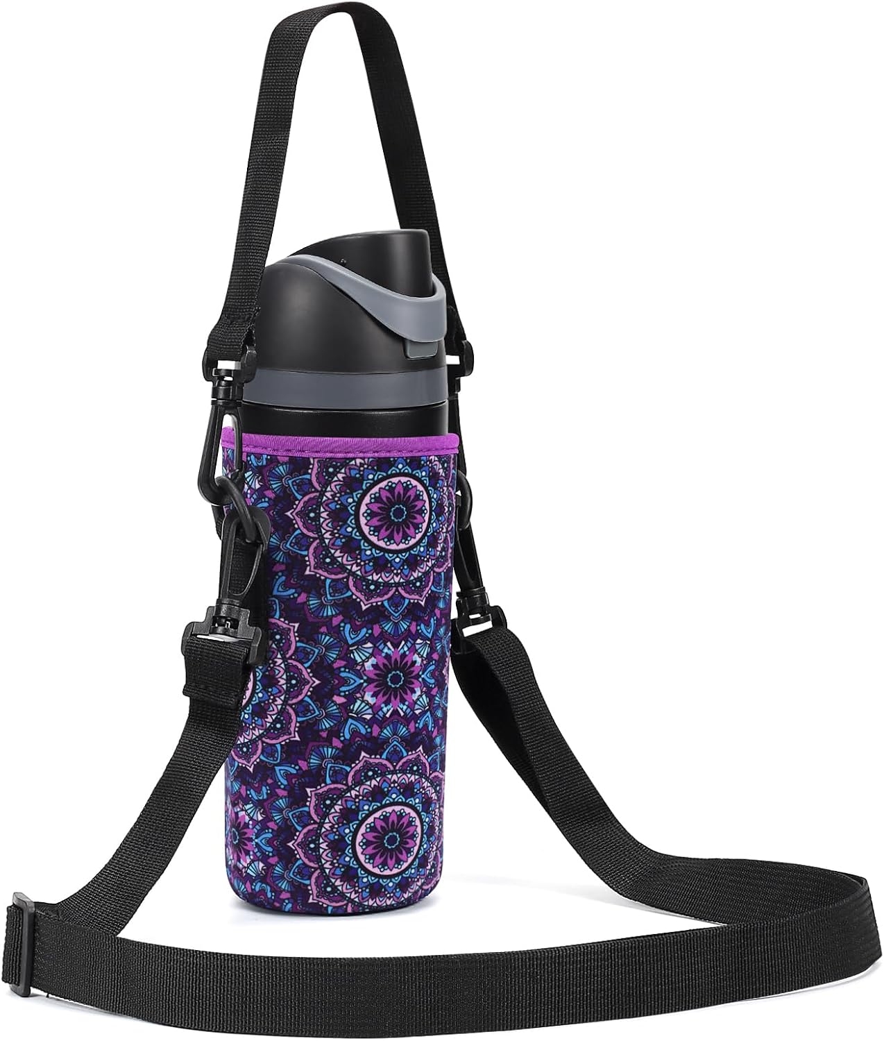 Neoprene Water Bottle Carrier Bag with Adjustable Shoulder Strap for Owala 24 OZ Tumbler, Insulated Water Bottle Cover for Owala FreeSip Insulated Water Bottle (Mandala, 24 OZ)
