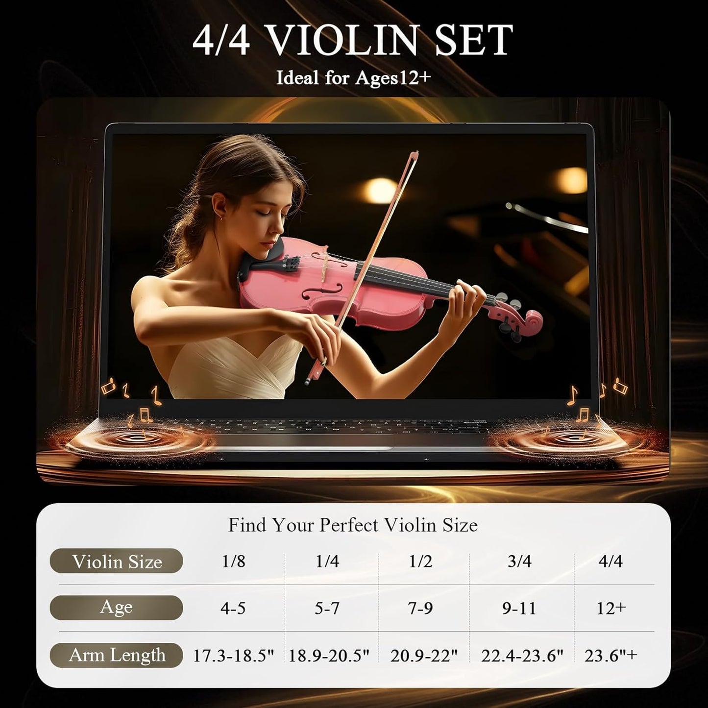 Beginner Violin 4/4, Full Size Violin for Adults, Teens, Student, Acoustic Fiddle Kit with Hard Case, Bow, Rosin, Bridge, Learners Age 12+ (Pink)