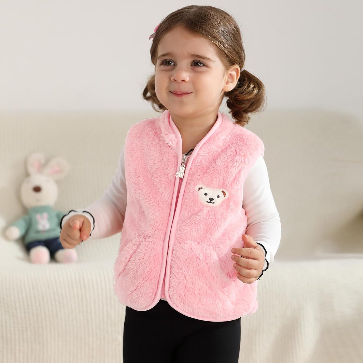 Baby Boys Girls Fleece Vest Zip Up Cute Bear Jackets Fuzzy Fall Winter Warm Clothes Newborn Outwear for Toddler Infant