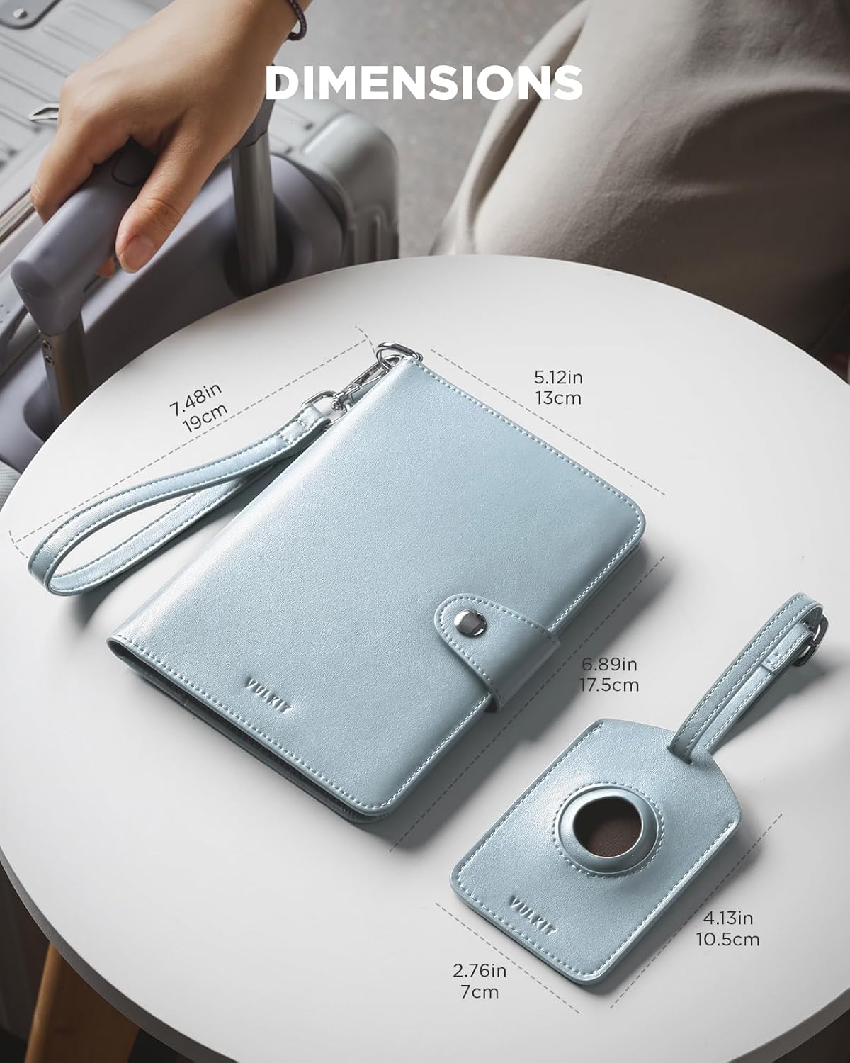 VULKIT Airtag Passport Holder for Travel, RFID Blocking Travel Wallet, Passport Cover for Family with Luggage Tag & Wrist Strap, Holds ID Card, 6+ Cards, Tickets, Cash, Coin, Blue, Family 4 persons