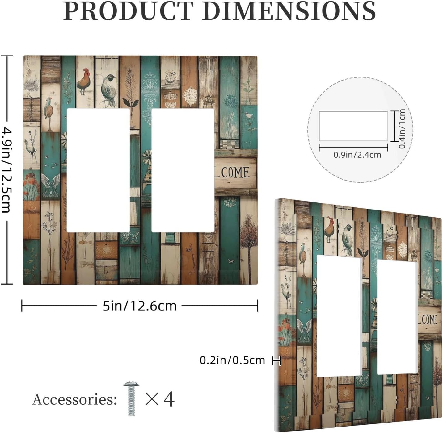 Decorative Outlet Covers Vintage Wood Brown Turquoise Splicing 2 Gang Double Gfci Rocker Electrical Wall Panels Light Switch Cover Plate For Farmhouse Cabin Decor
