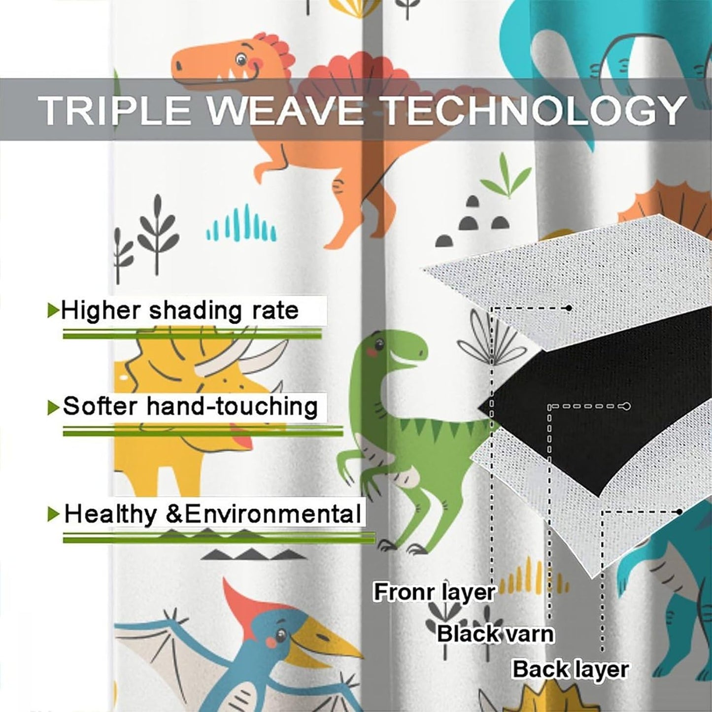 Kids Dinosaur Curtains for Boy Girl Bedroom Decor Cartoon Dino Colorful Cute Funny Animal Wildlife Printed Blackout Rod Pocket Window Drapes for Baby Nursery Playroom Living Room W21xL54in 2 Panels