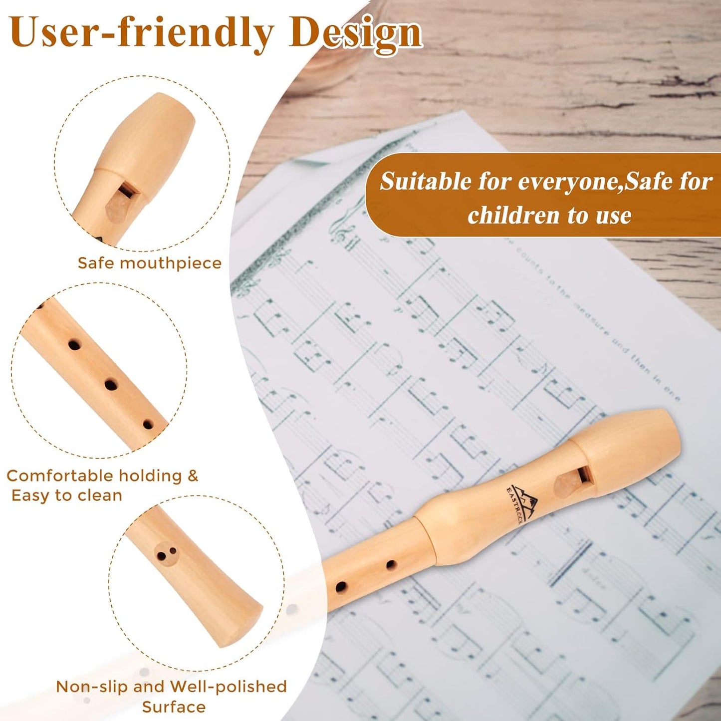 Eastrock Recorder Instrument for Adults Soprano Recorder Baroque Maple Wood C Key 2 Piece Recorder With Hard Case