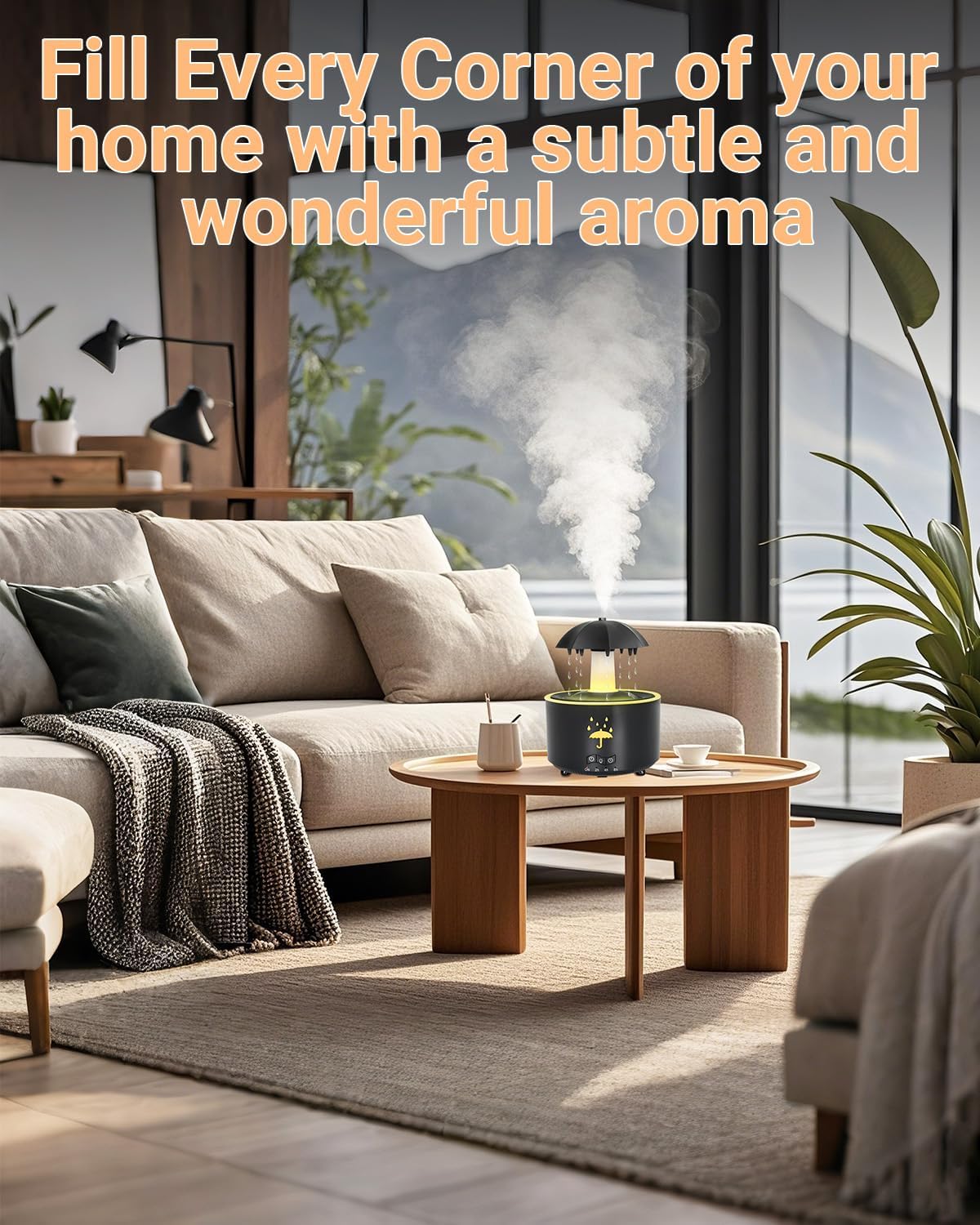 Aesthetic 2-in-1 Humidifier Oil Diffuser with Rotating Raindrop & 7 LED Mood Lights,Cool Mist Humidifier Quiet Variable Mist for up to 24 Hrs,Easy to Fill & Clean, Auto Shut-Off