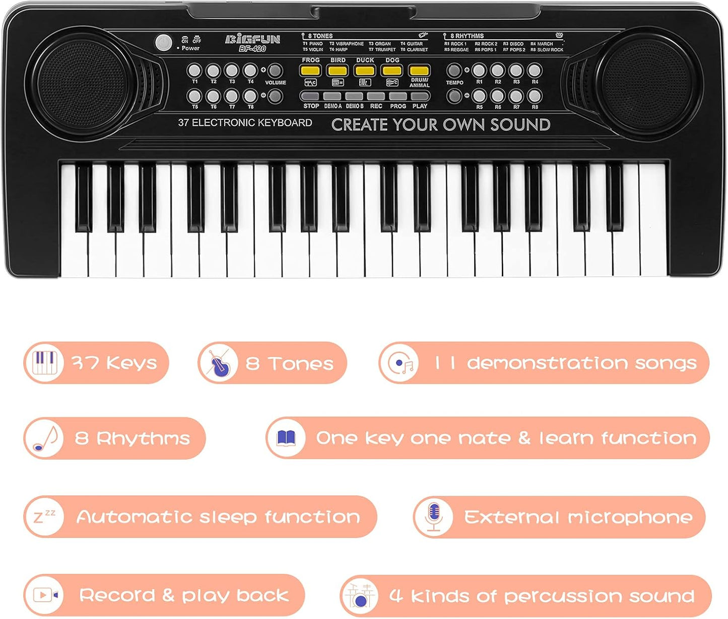 Raimy 37 Keys Piano Keyboard for Kids, Portable Keyboard Piano Early Learning Educational Electronic Musical Instrument Toys Gifts for 3 4 5 6 7 8 9 Year Old Boys and Girls (Black)