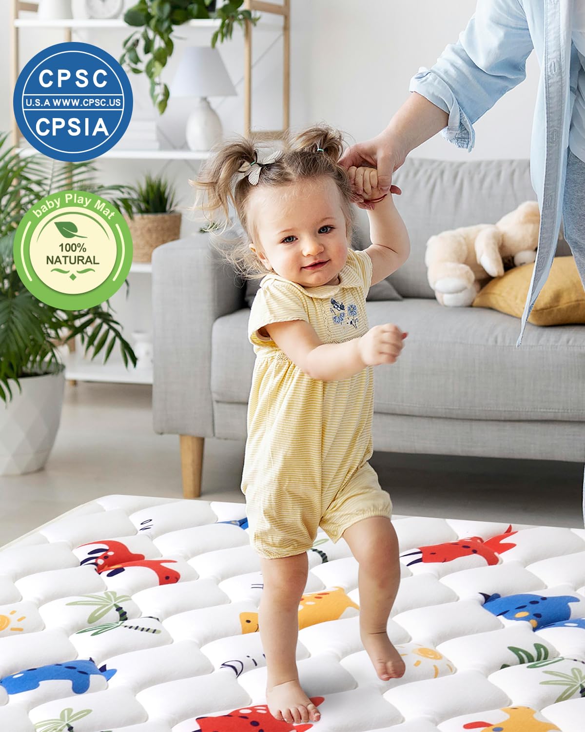 Odorless Premium Foam Baby Play Mat 47" x 47", Soft Microfiber Fabric Crawling Mat for Floor- Comfortable and Hypoallergenic, Non-Slip Cushioned Floor Playpen mat for Infants,Babies,Toddlers