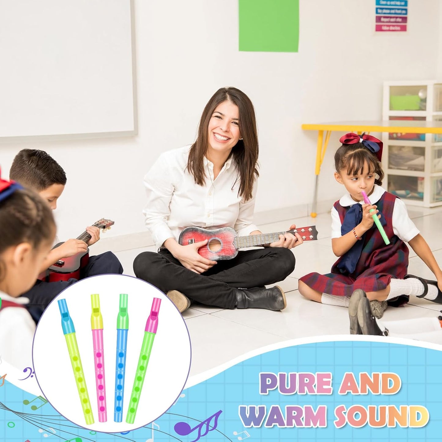 100 Pcs Musical Recorder Bulk 6 Hole Plastic Recorders Kids Flute Music Instruments Descant Soprano Baroque Style Little Plastic Clarinet for Kids Student School Approved Beginner Gift