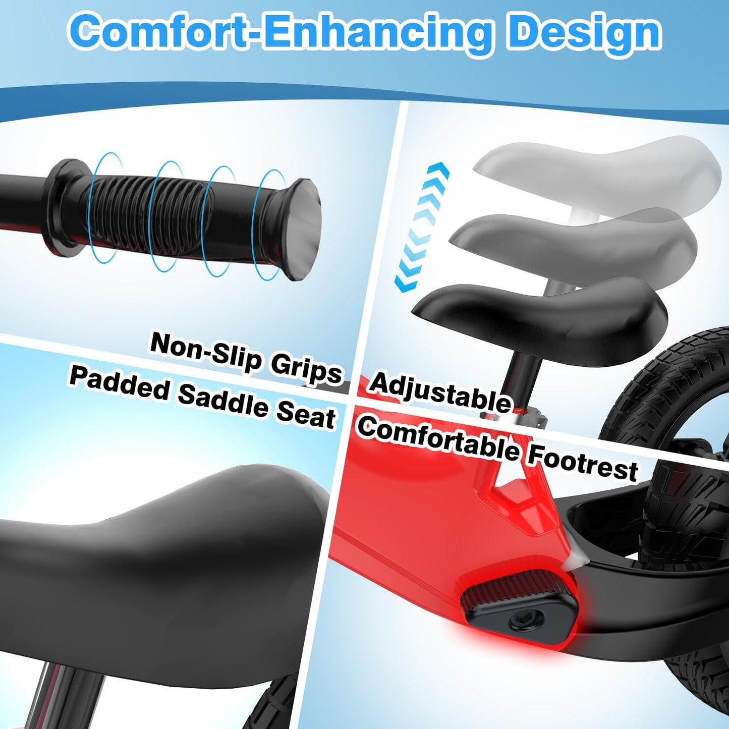 Ridego 12 or 14 Inch Balance Bike for Kids 2-6 Year Old,Lightweight Kids Bike with Adjustable Seat, Push Bicycle with Air Rubber Tires，Ride-on Toys Birthday Gift