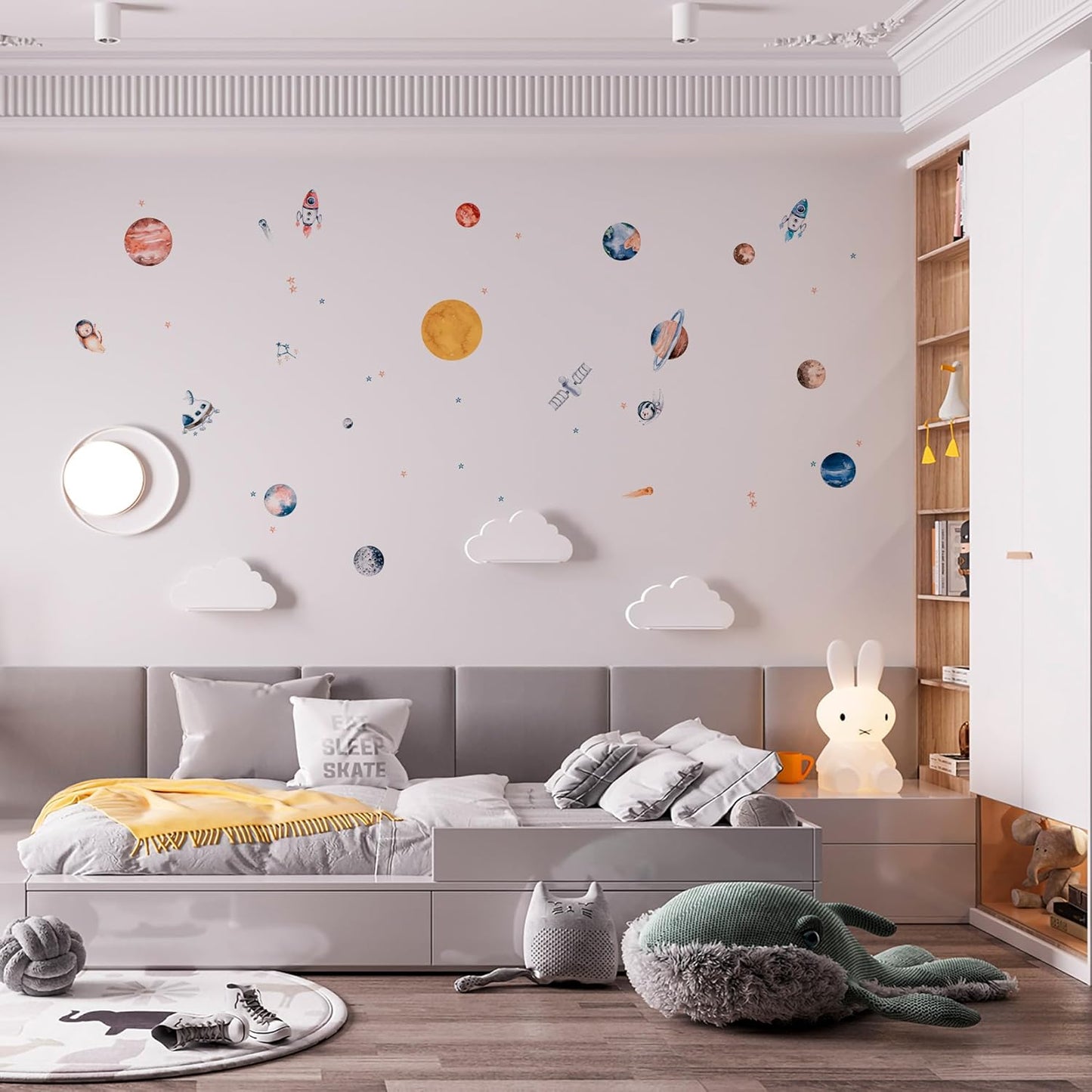 Solar System Wall Decals for Kids - Planets and Space Themed Wall Stickers by Lipastick - Peel and Stick Vinyl Decals for Boys and Girls Bedroom, Nursery, Playroom, Daycare - M Size