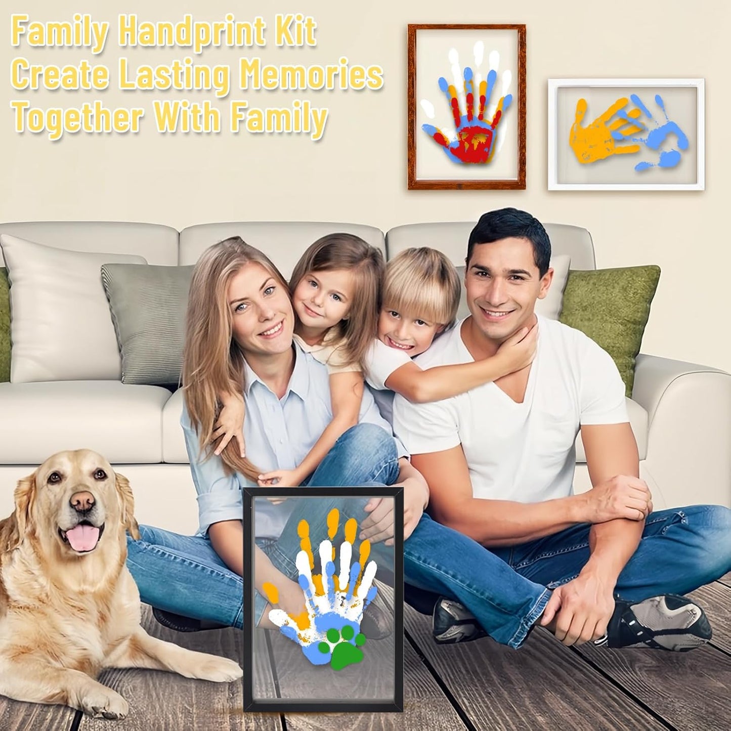 Family Handprint Kit - DIY Baby Handprint and Footprint Keepsake Frame for Newborns & Toddlers, 6 Colors
