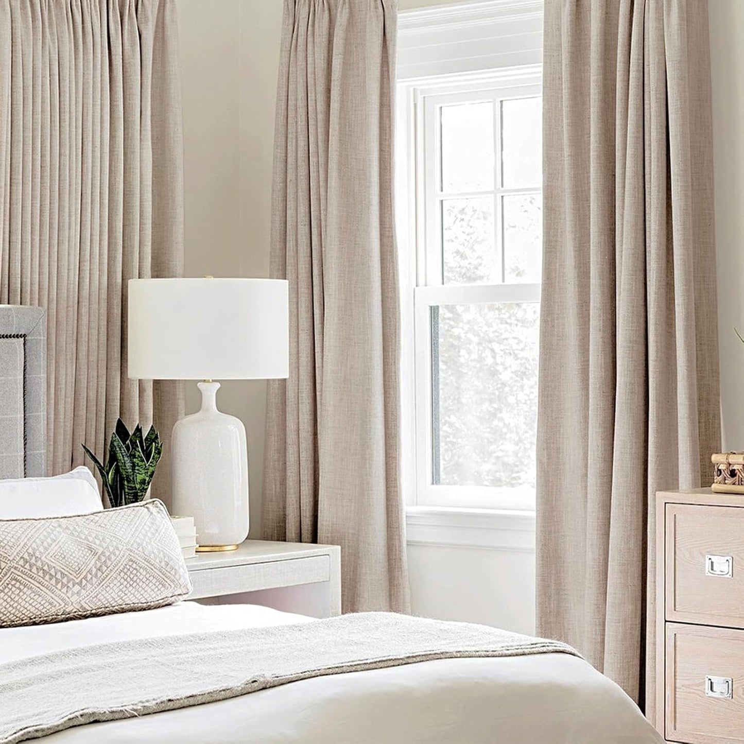 MIULEE 100% Blackout Polyester Textured Curtains for Bedroom Solid Thermal Insulated Natural Beige Grommet Room Darkening Curtains & Drapes Luxury Decor for Living Room Nursery 52 x 108 Inch(2 Panels)