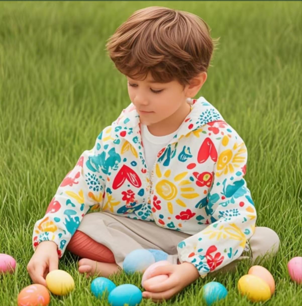 TUIJI Toddler Boys Girls Cartoon Print Zip Jacket Hooded Trench Lightweight Kids Coats Windbreaker Outdoor Cute Dust Coats