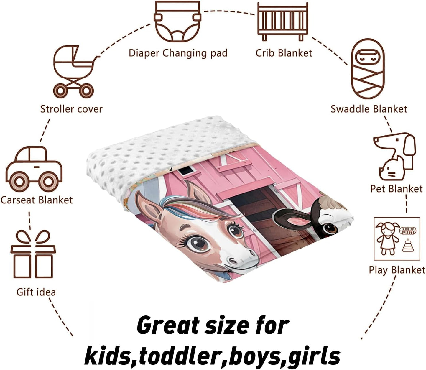 Custom Name Crib Bedding Set - Animal House Design, Personalized Baby Nursery Bedding 3-Piece Set– Soft Blanket, Fitted Sheet, Changing Pad Cover – for Newborns Girls Nursery Gifts