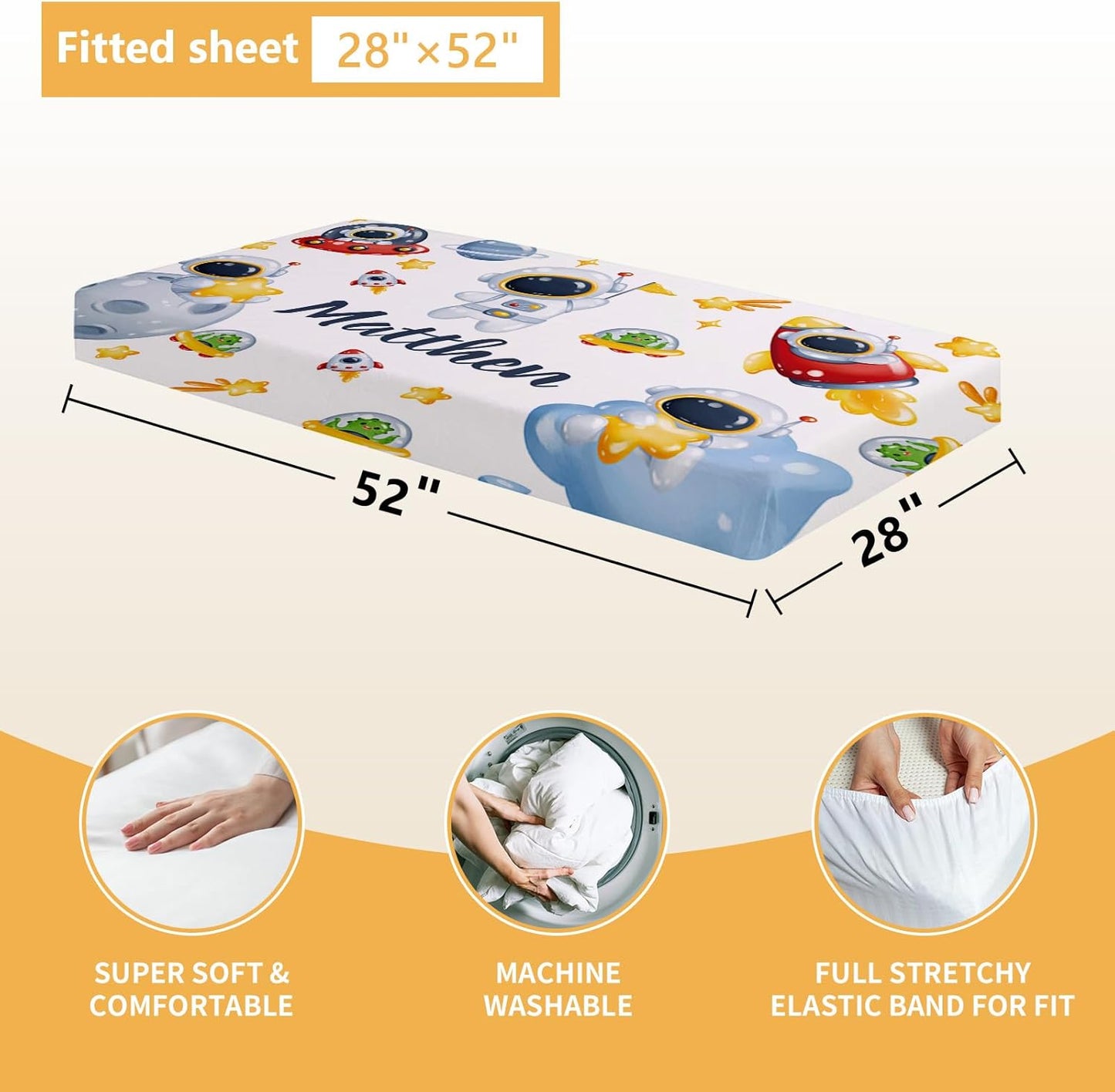 Customized Baby Bedding Set, 5 Pcs Custom Nursery Bedding Set with Baby Name, Double Layer Crib Set for Girls Boys, Personalized Gifts for Toddlers Infants New Parents, Space Astronaut