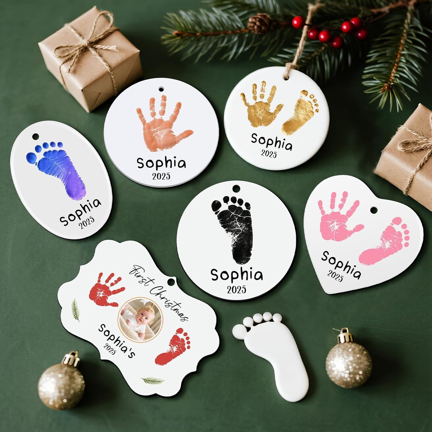 Baby Hand and Footprint Ornament - Baby's Frist Christmas Ornament 2025 with Custom Photo, Name, Date - Personalized Baby Gifts, Newborn Keepsake, New Mom Gifts