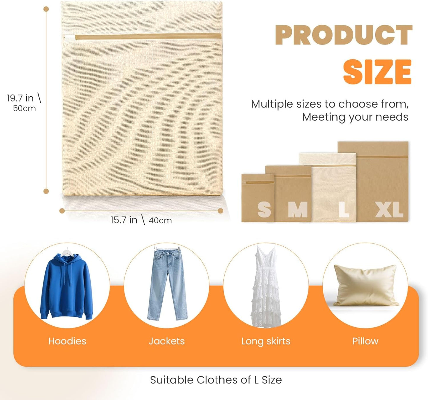 4Pcs Large Cotton Mesh Laundry Bags for Delicates,Breathable Mesh Garment Bag for Washing Machine,Travel Wash Bags with Zipper for Bras,Underwear,Socks,Clothes,Laundry Dorm Room Essentials(L)