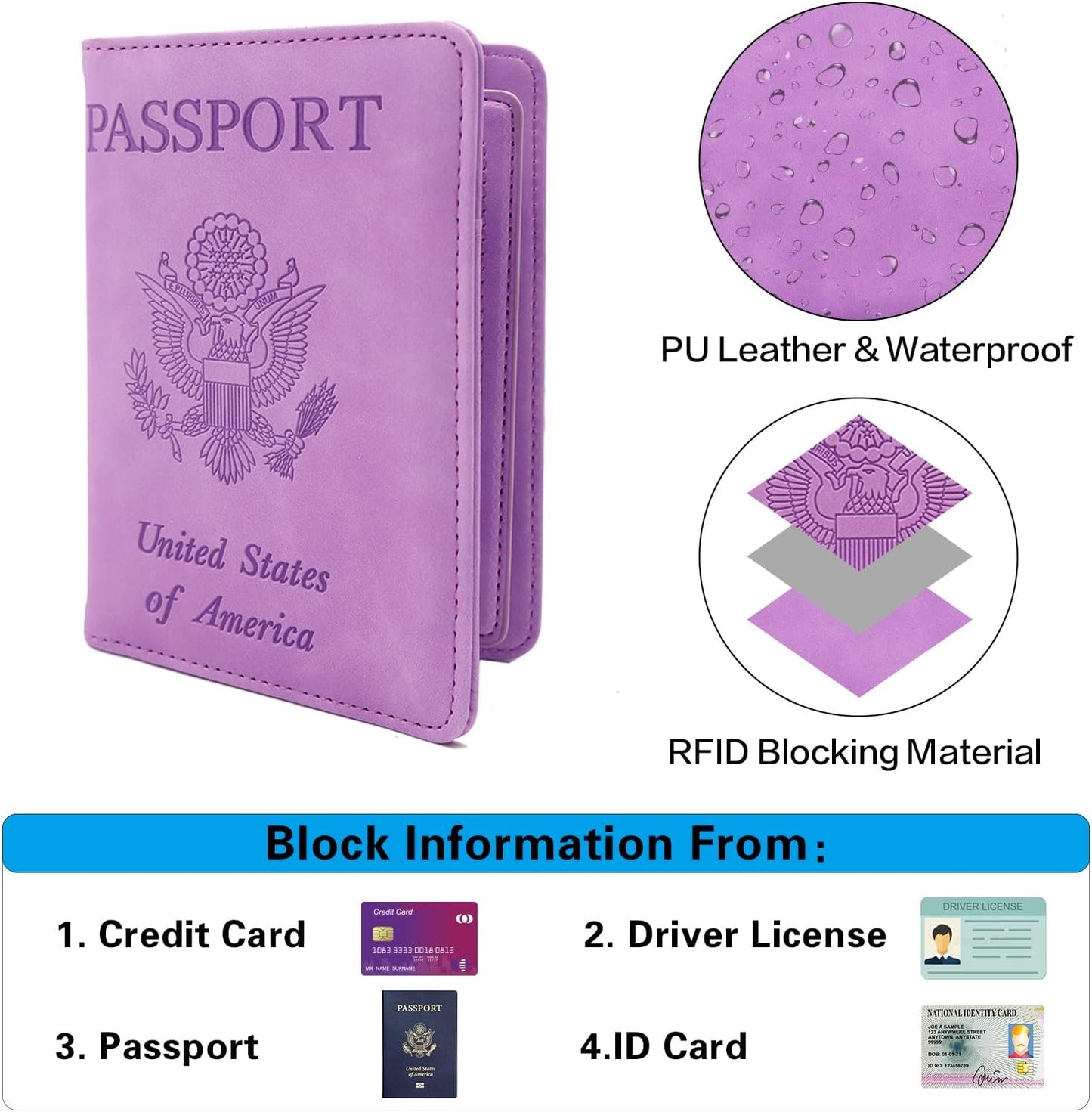 Melsbrinna RFID Passport Holder for Travel, Unisex Adults, Purple, Faux Leather, Travel Wallet, Passport Cover, RFID Protected