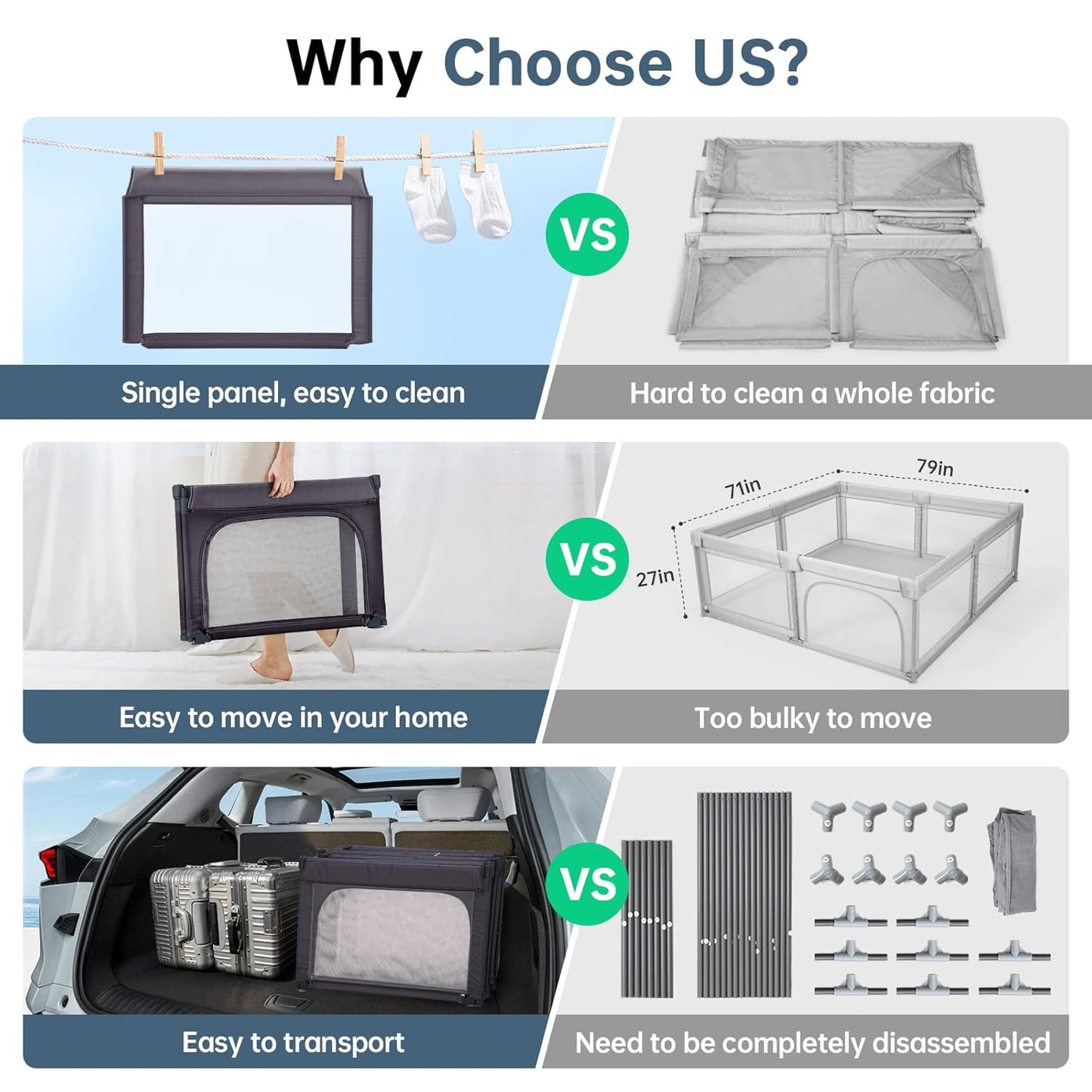 Foldable Baby Playpen, Shape & Size Adjustable Playpen for Toddler, 79x71 Large Play Pens Safety Mesh Foldable Playard for Babies, Portable Baby Fence Play Area Kids Play Pen, Dark Grey