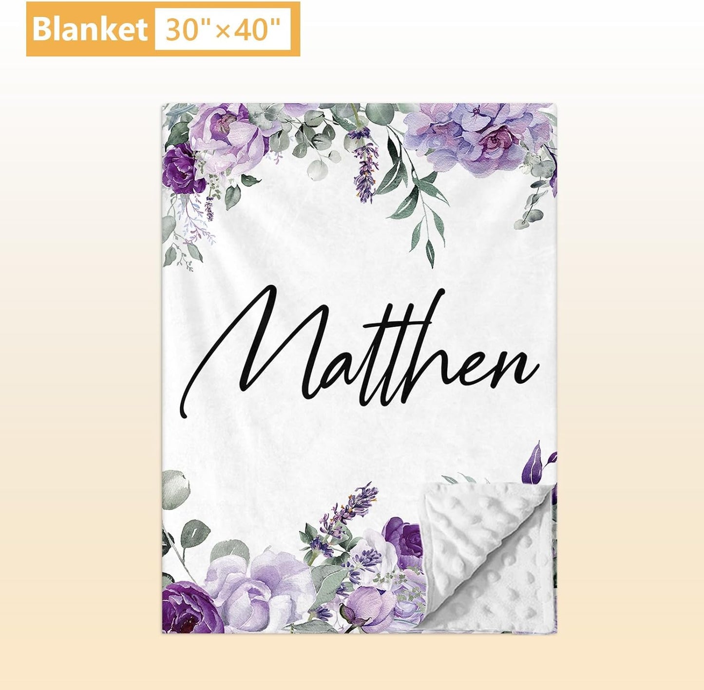 Personalized Baby Bedding Set - 5 Pcs Custom Toddlers Bedding Set with Infant Name - Soft Double Layer Nursery Crib Set for Girls Boys - Customized Infant Gifts for Baby Shower - Purple Flowers