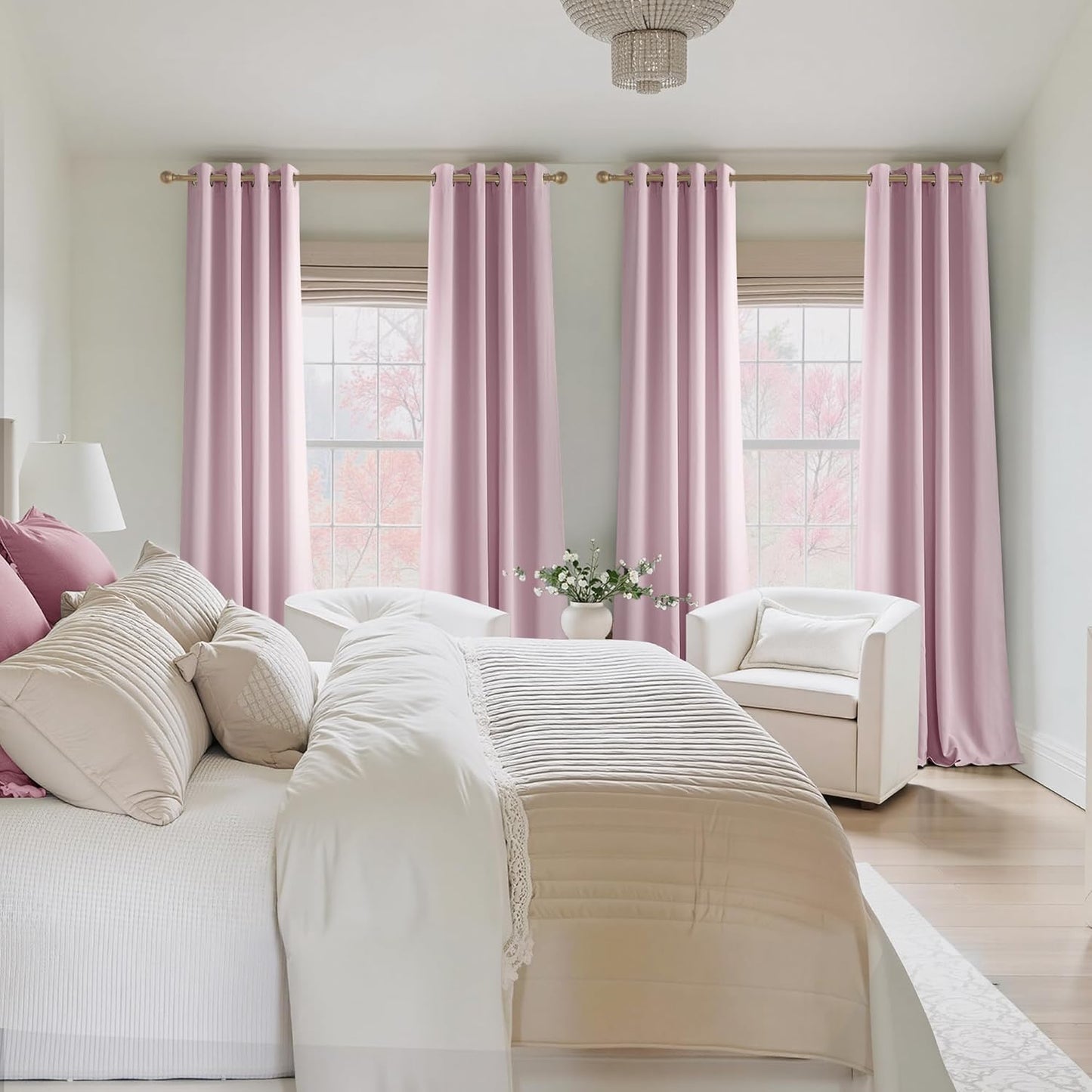 NICETOWN Pink Room Darkening Curtains for Bedroom 84 inches Long 2 Panels, Thermal Grommet Curtains for Living Room, Noise Reducing Privacy Window Treatment Shades for Nursery, Laundry Patio, W52