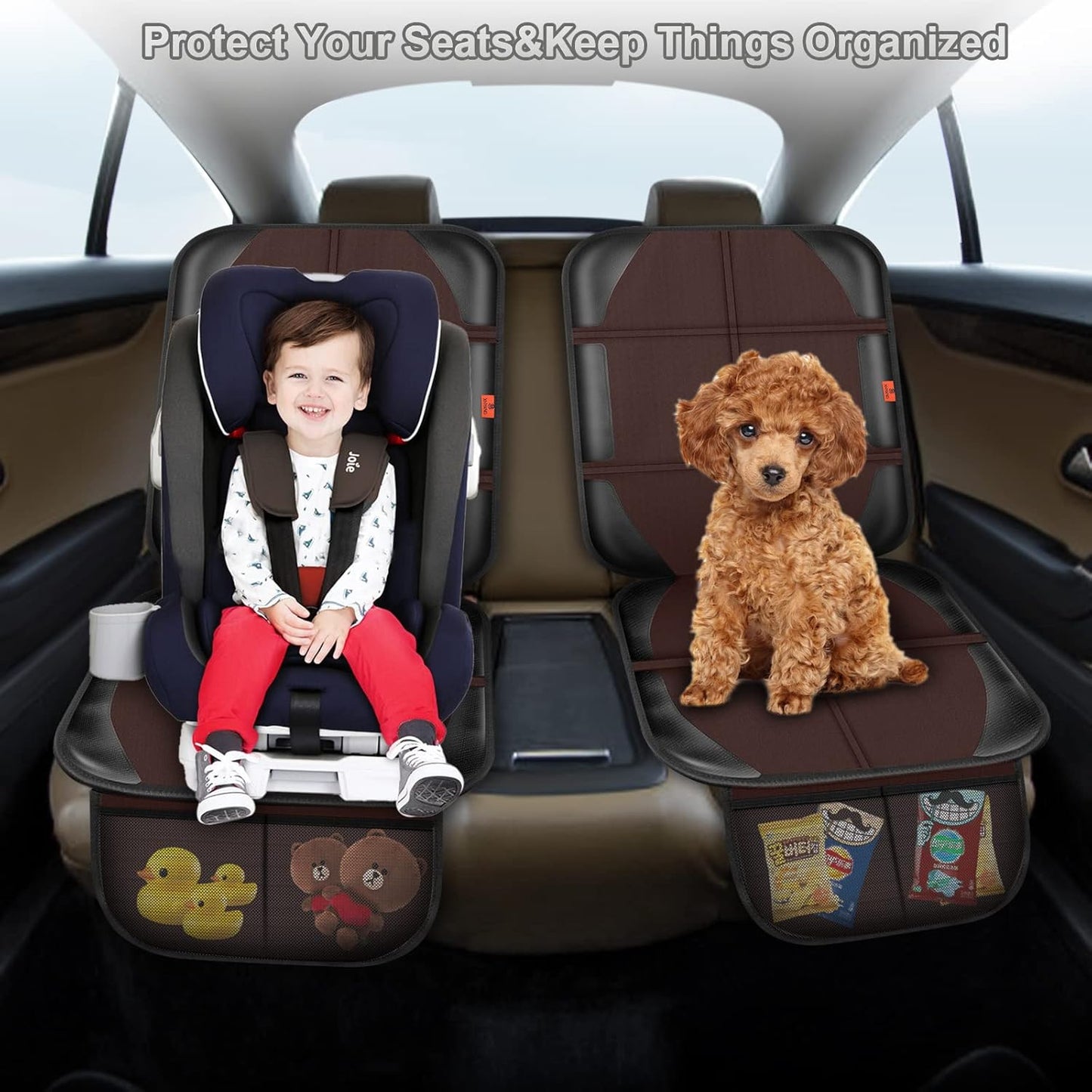 Car Seat Protector,2 Pack Automotive Seat Protectors Baby Carseat Pad Waterproof & Durable 600D Fabric for Child Baby Car Seat Mat Vehicle Pet Cover 2 Storage Pockets (Brown)