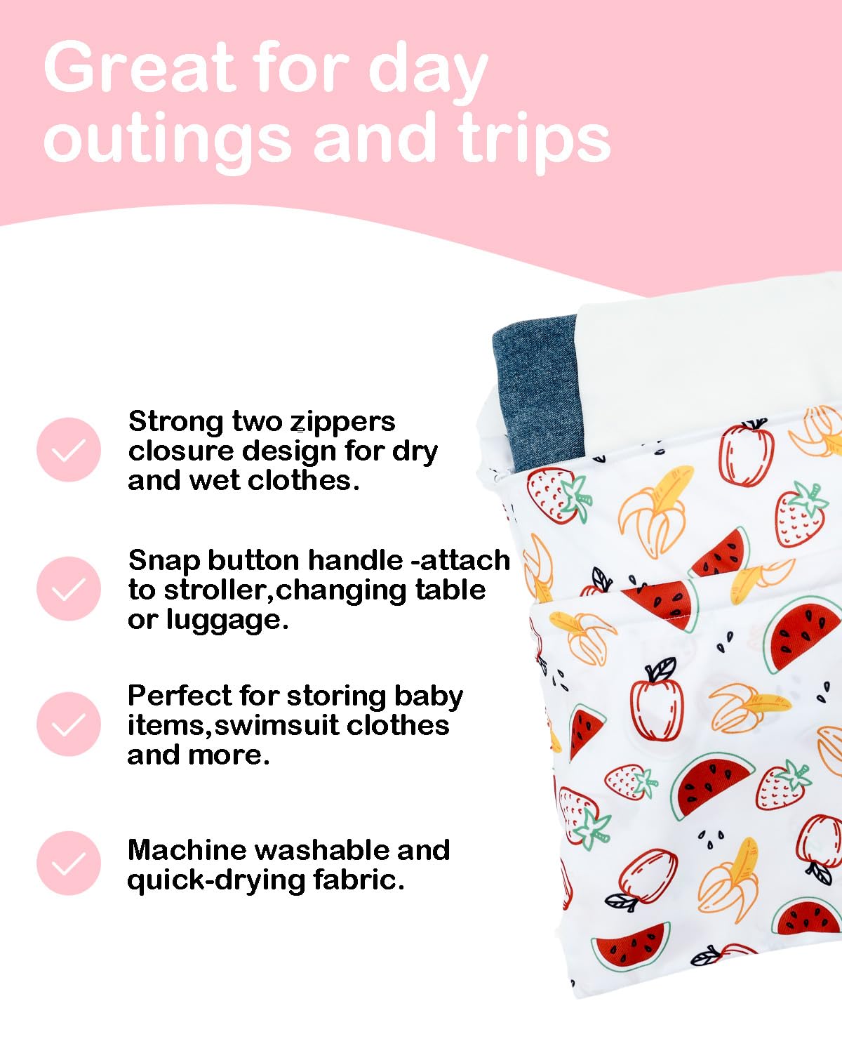 ALVABABY 3 Cloth Diaper Wet Dry Bags Waterproof Reusable with Two Zippered Pockets Travel Beach Pool Daycare Soiled Baby Items Yoga Gym Bag for Swimsuits or Wet Clothes Small Medium Large 3L-ZM27