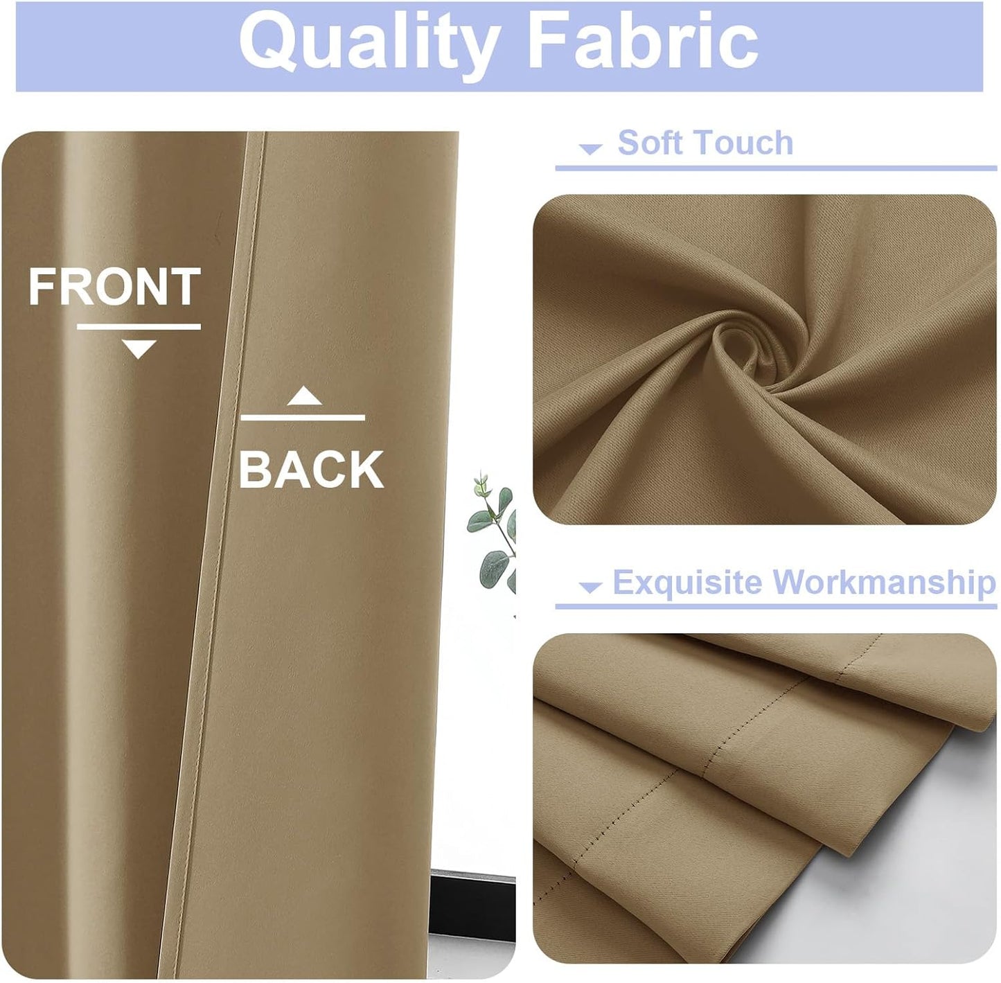 Simplebrand Ava Taupe Blackout Curtains for Bedroom 90 Inches Long 2 Panels Set, Solid Privacy Energy Saving Living Room Window Treatment Curtains Blackout Drapes, W50 x L90 Inch, Taupe
