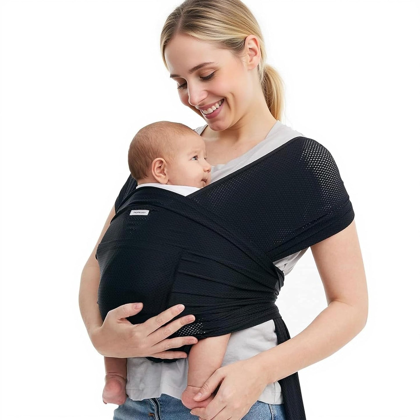 Momcozy Baby Carrier AirMesh - The Perfect Summer Water Sling for Newborns to Toddler 8-35 lbs - Cooling, Breathable and Lightweight Baby Wrap, Nice for Summer, Pool, Beach, Swimming, Black