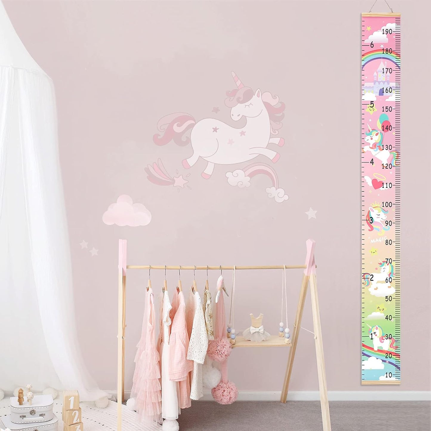 Kids Growth Chart Height Measuring Chart, Unicorn Canvas Wall Hanging Rulers for Baby Children Girls Bedroom Decor 74.8''* 7.87''
