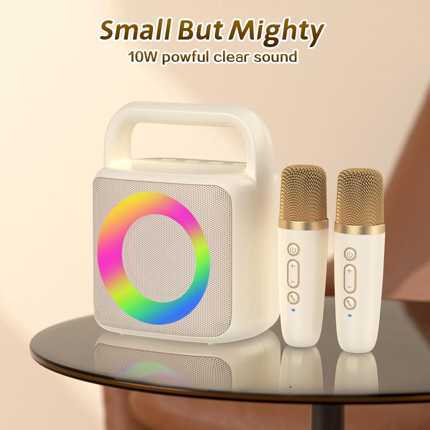 Karoke Machine with 2 Wireless Mics,Portable Karaoke Microphone Toys with Colorful Lights and Magic Voices for Camping Party, Birthday Gift for Boys Girls Teenages Adults