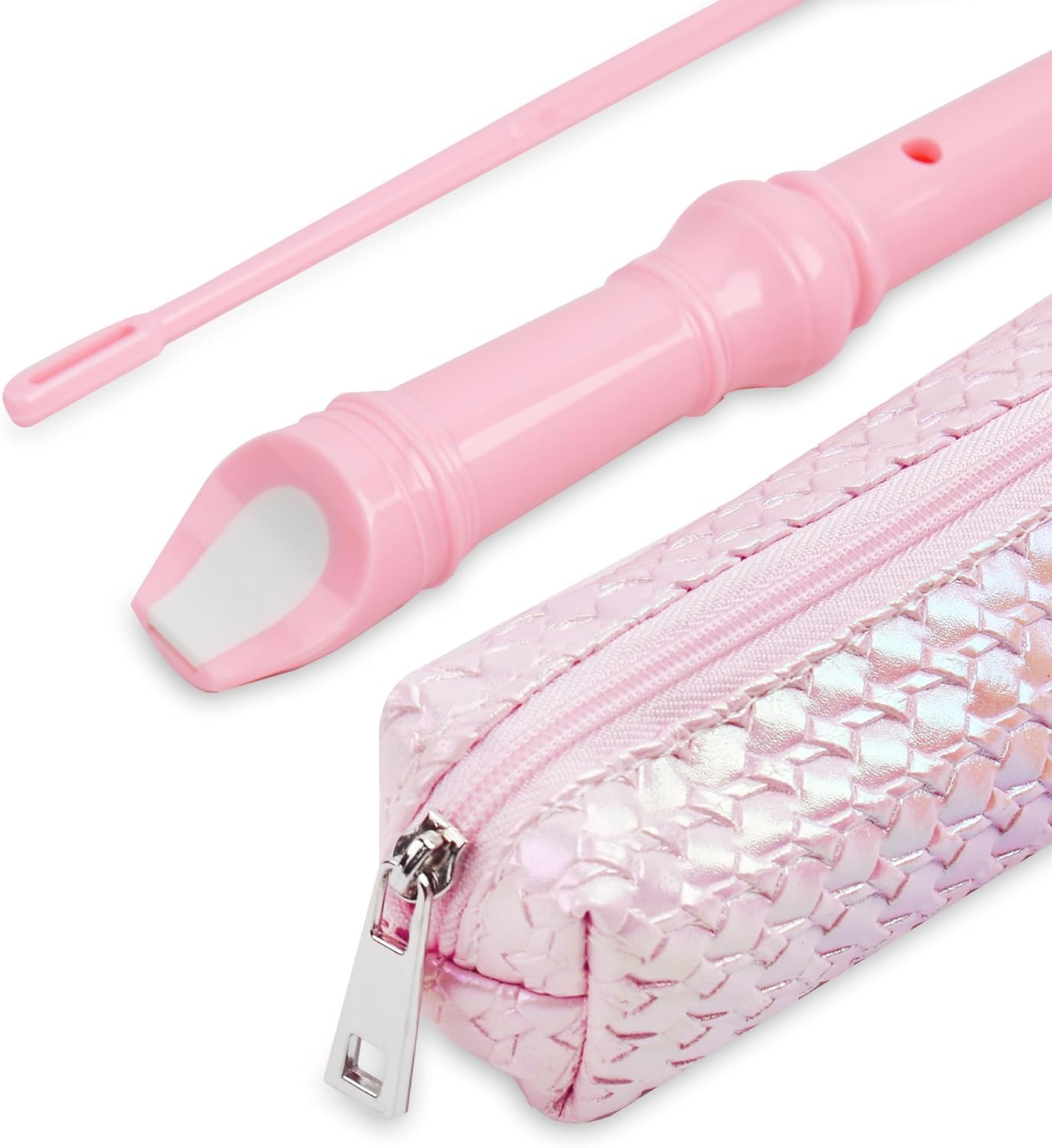 Recorder Instrument for Beginner Adults,8-Hole Soprano Descant Recorder Music Flute with with Cleaning Rod & Leather Case For Home Entertainment(2-Flash Woven Pink)