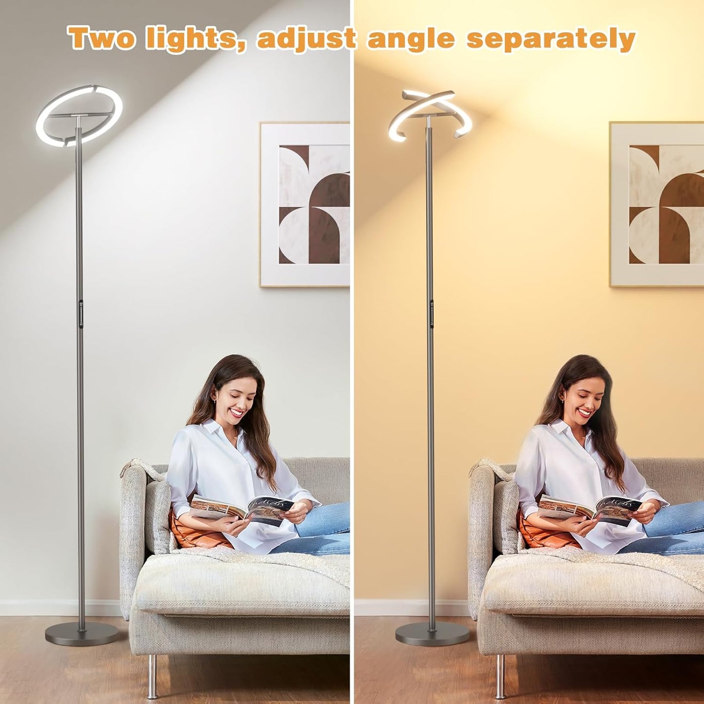 Floor Lamps for Living Room, 40W/2400LM LED Floor Lamp with Touch & Remote Control, 70" Tall Standing Lamp Stepless Dimmable, Modern Torchiere Corner Lamp for Bedroom, Office - Grey