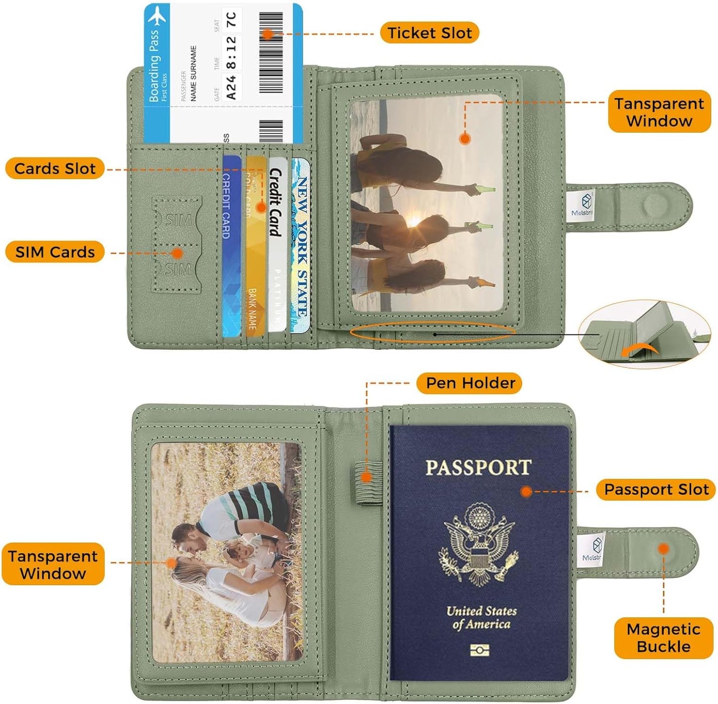 Melsbrinna Rfid Passport Holder for Travel women/Men, Cute Passport Wallet Rfid Blocking Card Slots, Rfid Passport Cover/CaseTravel Wallet, Passport Book Holder (1, LG GREEN)