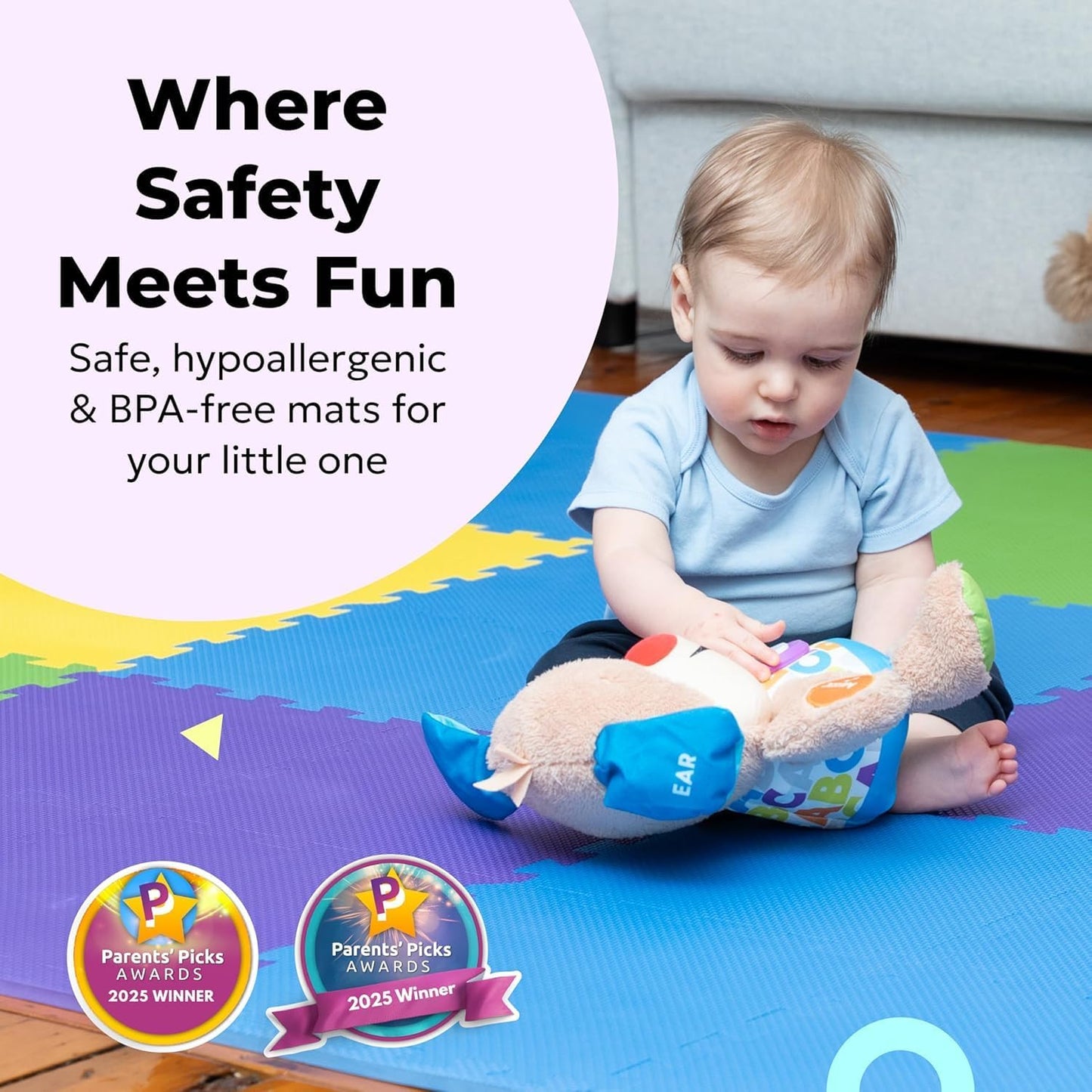 MioTetto Foam Floor Tiles for Kids - Non-Toxic Comfortable Baby Play Mat and Interlocking Foam Tiles, Fits with 74x74 Playpen Mat for Crawling & Development, Soft Play Mat for Babies 6-12 Months