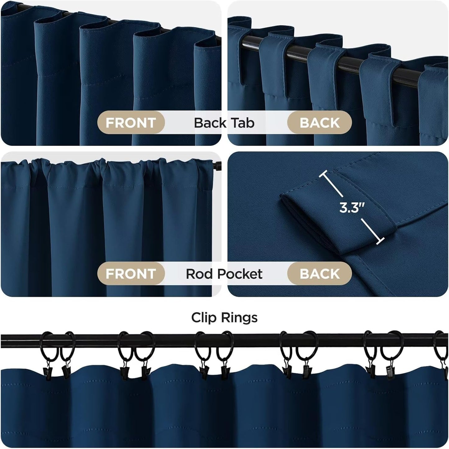 Joydeco Blackout Curtains 84 Inch Length 2 Panels Set, Thermal Insulated Black Out Curtains for Bedroom, Room Darkening Drapes for Living Room Window (W52 x L84 Inch, Navy Blue)