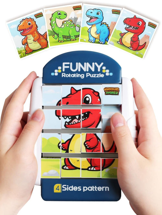 16-Piece Rotating Puzzles for Kids 4-6, Toddlers Puzzles 2-4, Road Trip, Airplane Activities Game, Travel Toys - Brain Teaser, Fine Motor Skills - Birthday Gifts Boys Girls - Dinosaur