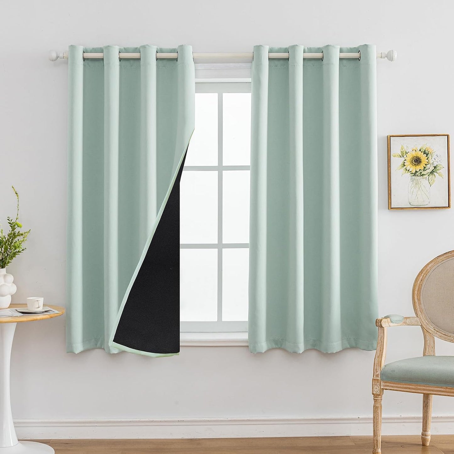 Anytime 100% Blackout Curtain Set, Thermal Insulated & Energy Efficiency Window Draperies for Guest Room, Full Shading Panels for Shift Worker and Light Sleepers（Light Blue, 2 Panels, 52W x 45L）