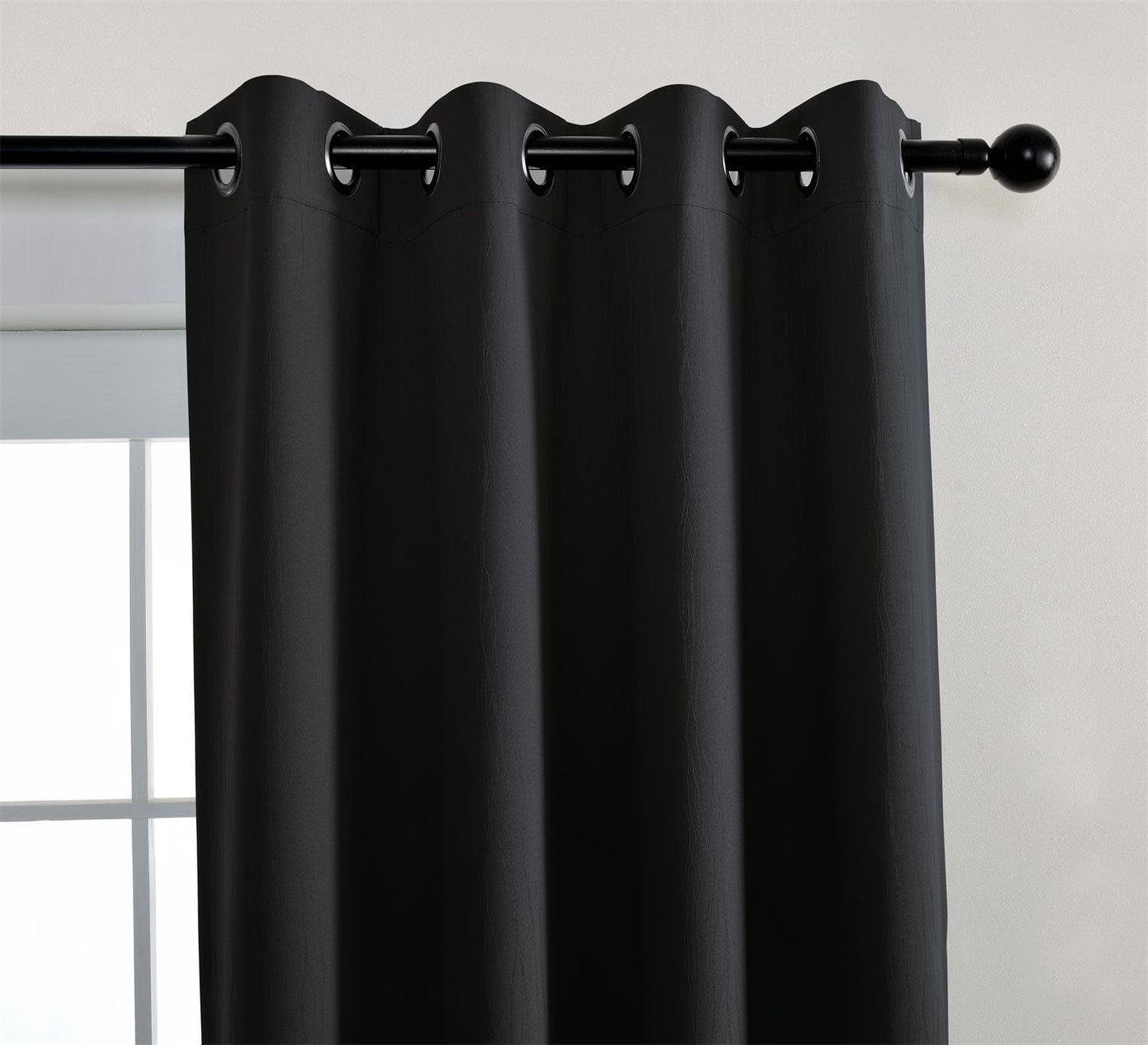 MIUCO Room Darkening Texture Thermal Insulated Blackout Curtains for Bedroom 1 Pair 52x63 Inch Black