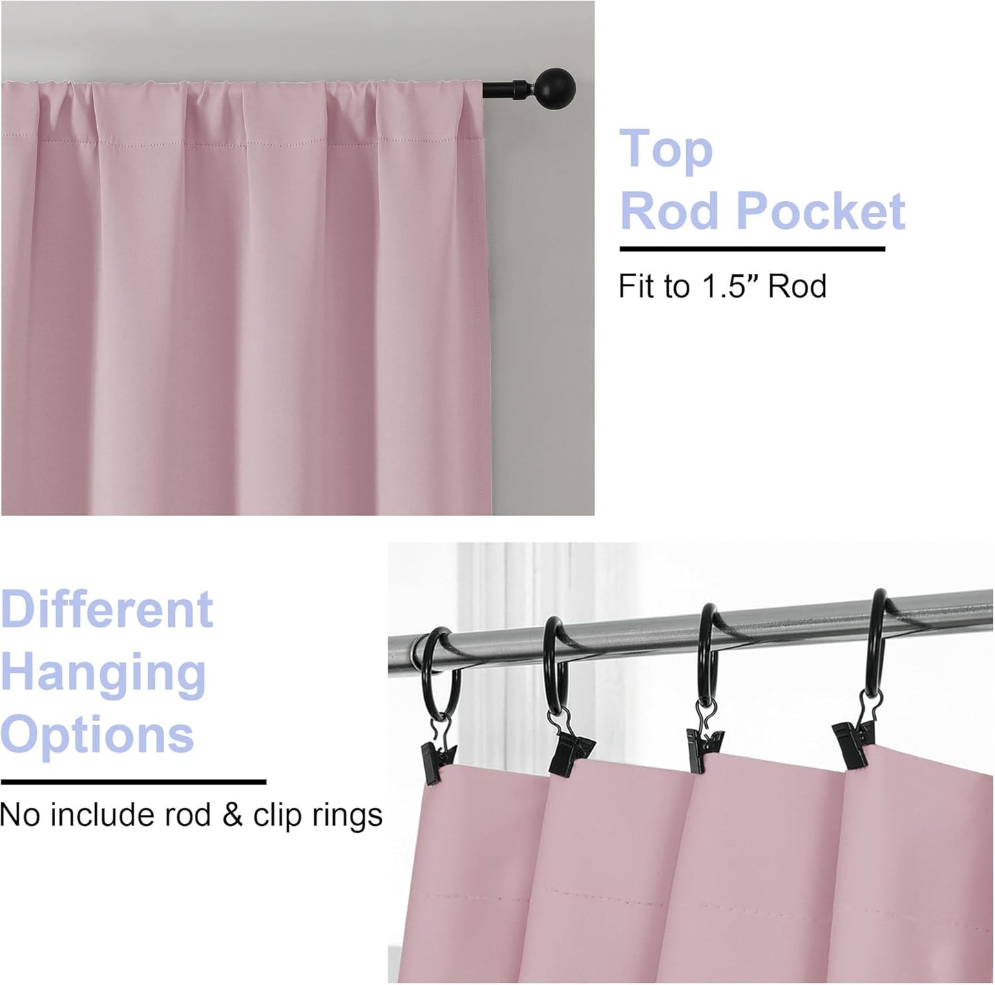 Simplebrand Ava Blush Short 36 Inches Blackout Curtain 2 Panels Set, Half Window Rod Pocket Privacy Curtain Tiers for Kitchen, Curtains Blackout for Bathroom Shades, W40 x L36 Inch, Blush