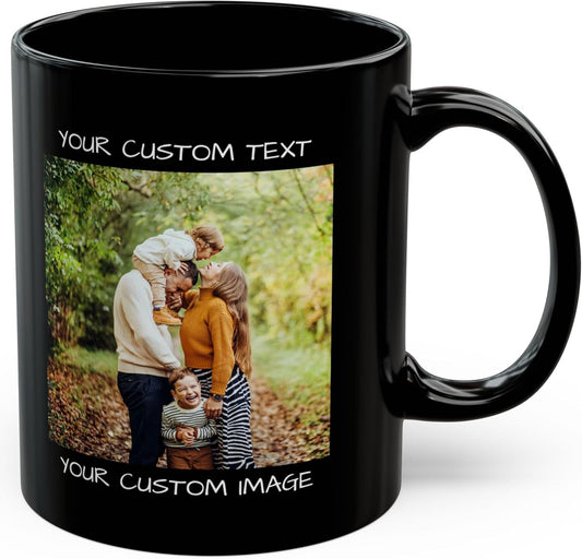 Personalized Coffee Mug – Custom Photo, Text, or Logo Ceramic Mug Tea Cup | Taza Personalizada with Picture or Message | Customized Gift Idea for Men & Women, Mom, Dad, Friends - Black/White | 11oz