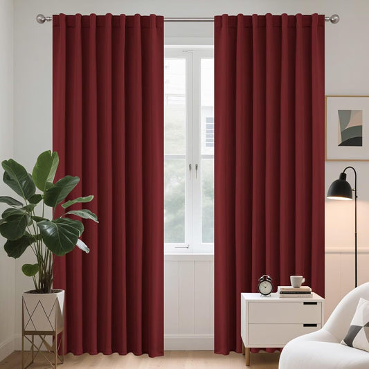 Joydeco 72 Inch Blackout Curtains for Bedroom, Thermal Insulated Black Out Curtains, Room Darkening Drapes for Living Room Window Rod Pocket Back Tab (W52 x L72 Inch, Burgundy Red)