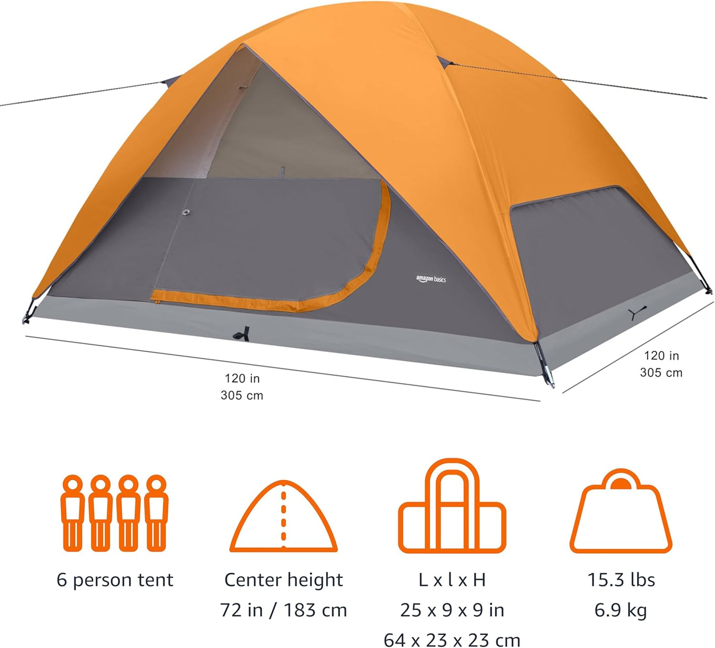 Amazon Basics Camping Tent, 3-Season Dome Design with Rainfly