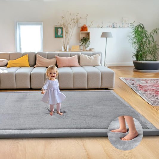 Ultra Soft 1.3" Thick Baby Play Mat for Floor, Extra Large Velvet Playpen Mat, Baby-Safe & Non-Slip Tummy Time Mat, Crawling for Babies, Toddlers, Infants, Kids, Easy Care, 79"x59", Gray