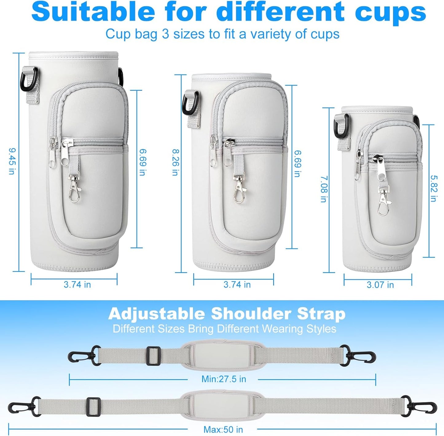 Water Bottle Holder with Strap for Hydroflask 32oz 40oz, Carrier Sling Bag with Phone Pocket Sleeve for Men Women Hiking Camping Travelling (Gray40oz)