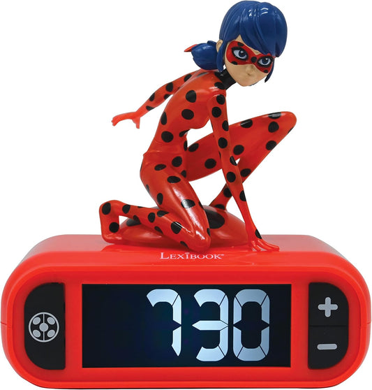 LEXiBOOK - Miraculous Digital Alarm Clock with Night Light Snooze, Clock, Luminous Ladybug, Red Colour - RL800MI