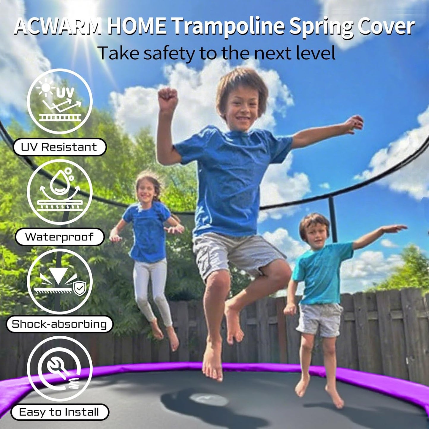 16FT/15FT/14FT/12FT/10FT Trampoline Safety Pad Replacement, Round Trampoline Spring Protection Cover, Fits 16FT/15FT/14FT/12FT/10FT Frames, Water-Resistant Trampoline Accessories