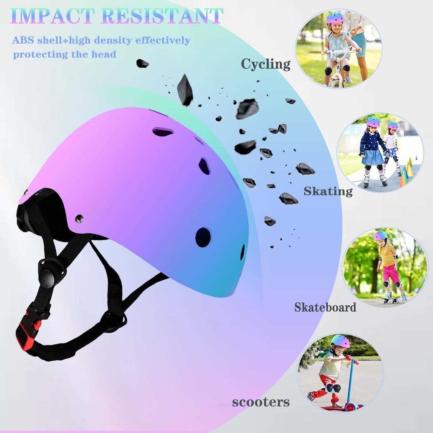 Kids Helmet,Toddler Skateboard Helmets for Ages 2-3-5-8-14 Years Boys Girls with Knee and Elbow Pads Wrist Guards fit Roller Skates,Skateboarding,Skating Scooter Adjustable Kids Helmet