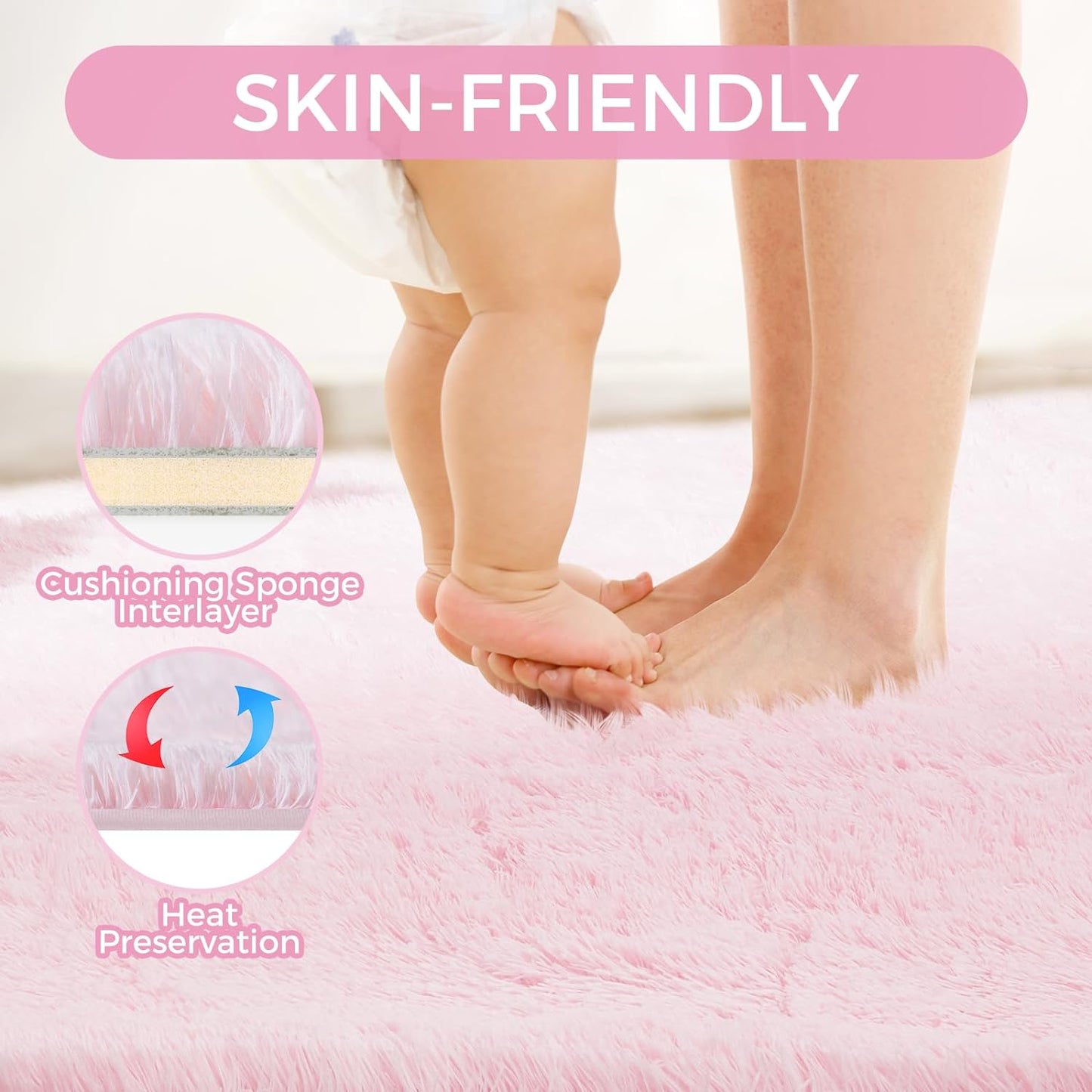 Ultra Soft Rug for Living Room, 6X9 Fluffy Shag Area Rug for Bedroom, Modern Shaggy Carpets Fuzzy Rug for Teens Dorm Nursery Home Decor Aesthetic, Upgrade Anti-Skid Durable, Pink