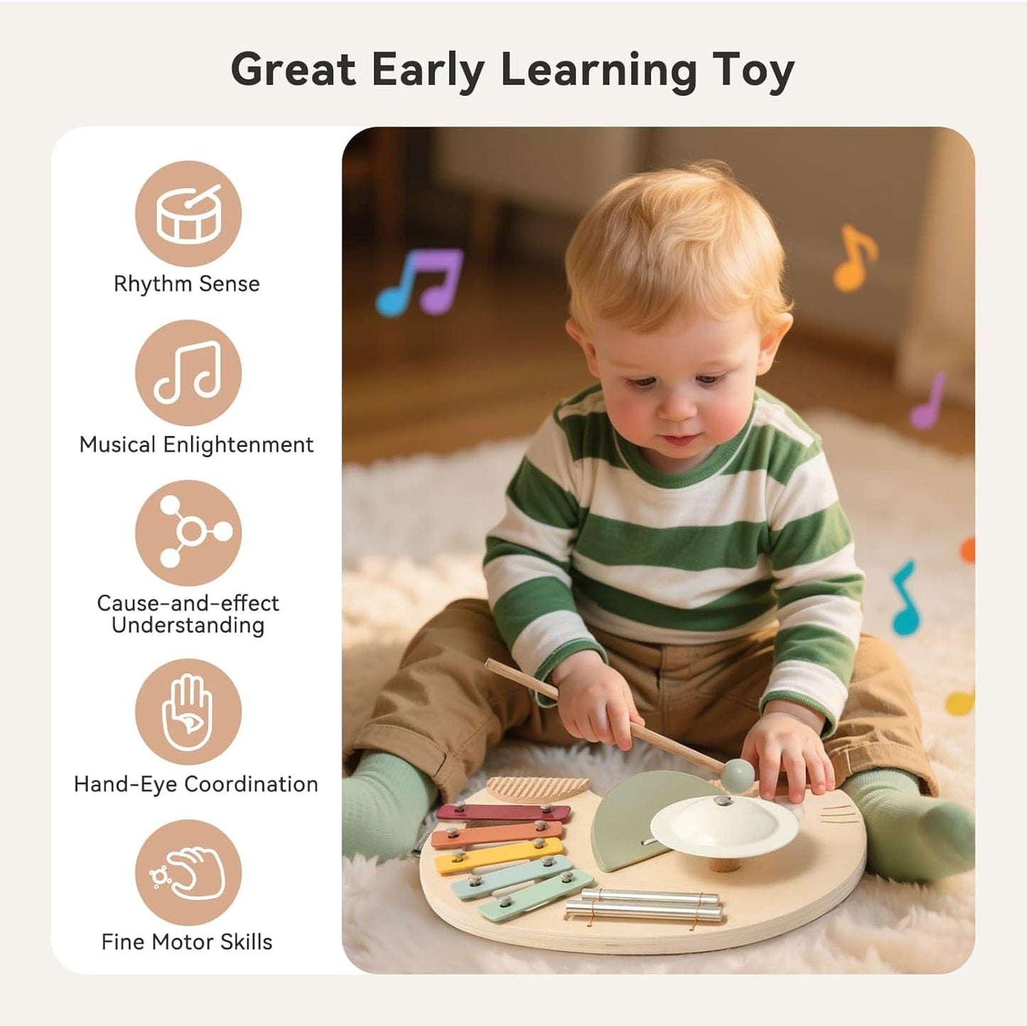 IEATFO 5-in-1 Musical Elephant Toy Set for Kids - Percussion Instruments with Xylophone, Cymbal, Guiro, Castanet & Chime | Portable Early Learning Toy, Toddler Educational Gift